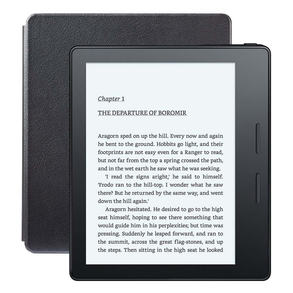 Amazon Kindle Oasis E-reader with Leather Charging Cover, Wi-Fi + Free Cellular Connectivity, Black - Includes Special Offers